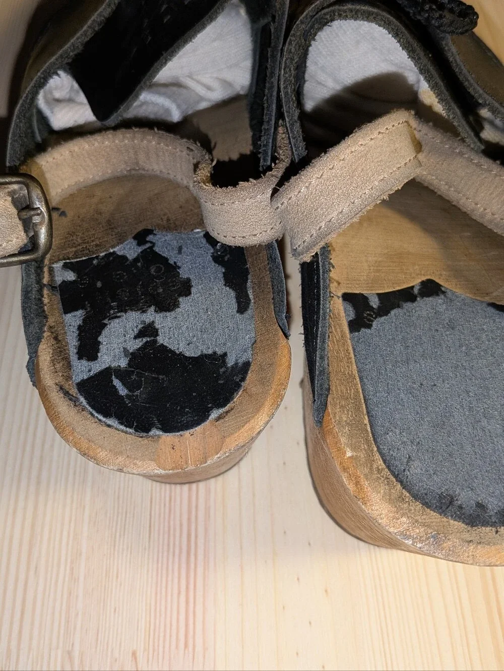 Vtg Sven Swedish Clogs Black Leather Wooden Lace Slingback Clogs Shoes 38 7.5